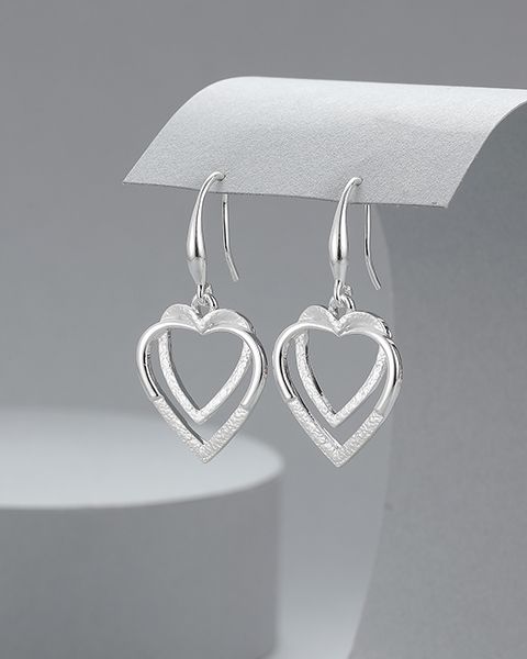 Love You double silver hearts earrings